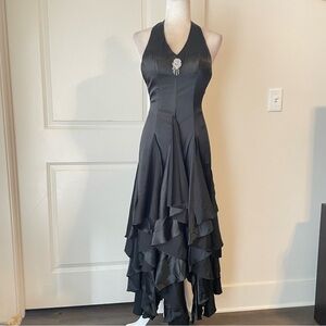 Y2K Milano Whinsigoth Prom Goth Ruffle Fairy Hem Halter Neck Black Dress…